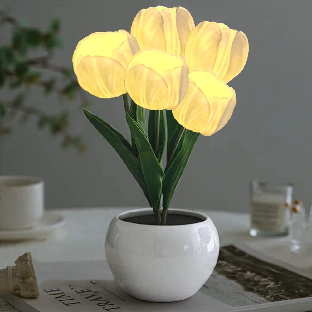 Flower Table Lamp Tulip Desk LED Night Light for Home Living Room Decor Artifici
